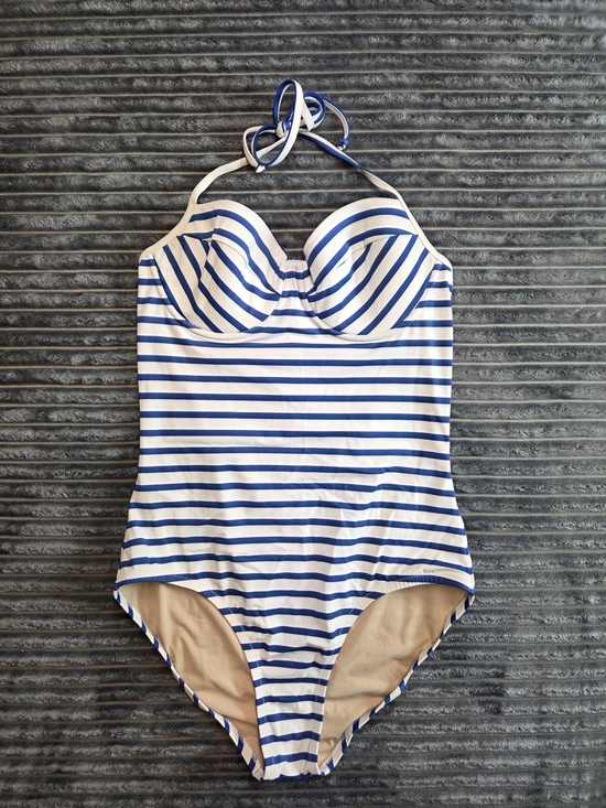 J. Crew Other - J. Crew White and Blue Striped Halter One-Piece Swimsuit